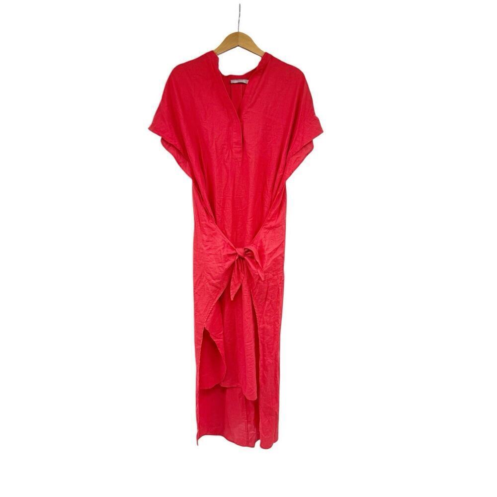 Vince Women's Red Tie-front Cotton-twill Midi Light Coastal Beach Dress SZ XS